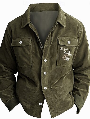  Herren Jeder Hemdjacke Overshirt Langarm Vintage Stamm Alltagskleidung Herbst Winter Hemden mit Kragen Knopf hoch 3D-Druck 2 Taschen 1pc Armeegrün Marineblau Braun