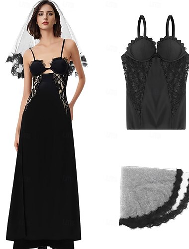  Suco de besouro Noiva Fantasma Lydia Deetz Vestidos Peça para Cabeça Adulto Mulheres Traje Cosplay Festa / Noite Carnaval Baile de Máscaras Fantasia de Carnaval Fácil