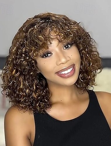  Synthetische Perücken Locken Mit Pony Perücke Kurz Schwarz Burgund Braun Synthetische Haare Damen Cosplay Weich Party Schwarz Braun Burgund