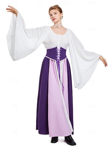  عتيق / معتق العصور الوسطى عصر النهضة فساتين فستان مستوحى من ريجنسي إلف الفايكينج الجان ملابس تنكرية نسائي سيلتك قرصان خيال عيد الرعب مهرجان حفلة تنكرية مناسب للحفلات LARP رن فير للبالغين فستان