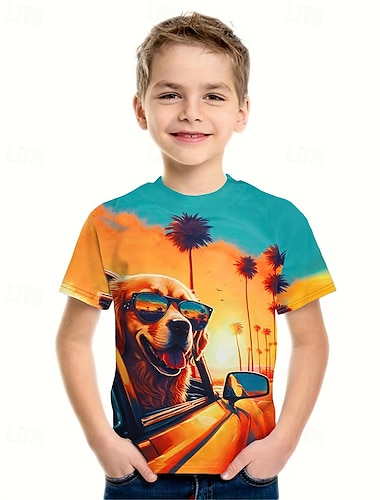  Pojkar 3D Grafisk Hund T-shirt Kortärmad Sommar Vår Mode Grundläggande Barn 4-12 år Rund hals Utomhus Ledigt Dagligen Normal