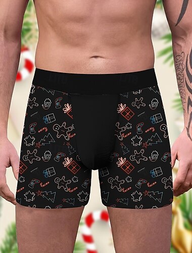  Bonhomme en pain d'épice Pyjama de Noël Boxer Short Sous-Vêtements cadeau de Noël Homme Drôle Noël Motif Adultes Noël Nouvel An la veille de Noël Noël Soirée