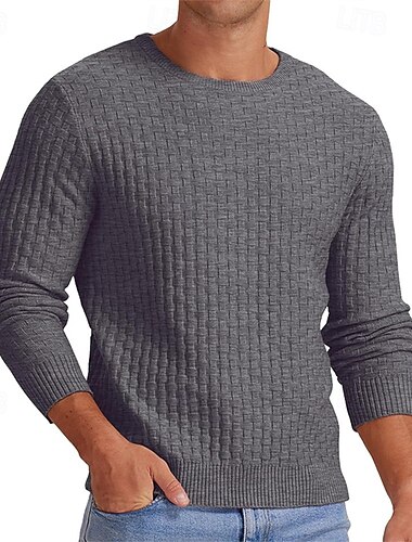  Herre Pullover trøje Strik sweater Rillet Strikke Normal Strikket Jacquard Vanlig Rund hals Mode Basale Dagligdagstøj Stævnemøde Tøj Efterår vinter Sort Hvid S M L