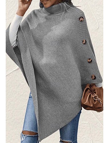  Damen Kappe Täglich Brautkleider schlicht Feste Farbe Rollkragen Strick 3/4 Ärmel Normale Oberteile Stricken Formal Outdoor Arbeit Rosa Braun Herbst Winter