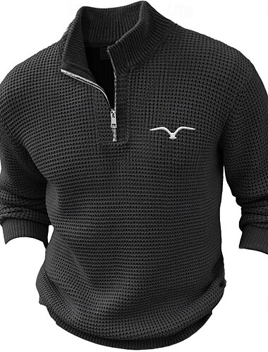  Hombre Pájaro Suéter de punto Jersey con cremallera Suéter Polo Cuello con cremallera Retro Antiguo Casual Ropa de fiesta de noche Diario Bordado Tejido en Punto Cálido Manga Larga Otoño Invierno