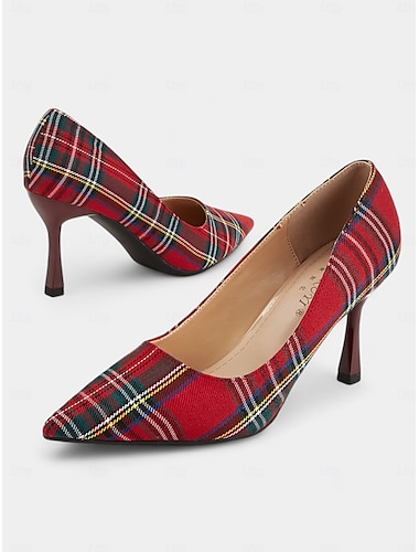  Rode tartan plaid stiletto hakken voor dames – stijlvolle pumps voor op kantoor, feestjes en feestdagen