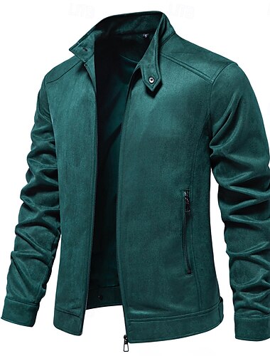  Voor heren Vrijetijdsjas Suède jas Casual / Dagelijks Windjack Sexy Herfst winter Effen / effen kleur Casual Zonder Kraag Normaal Zwart Geel Groen Grijs Jacks