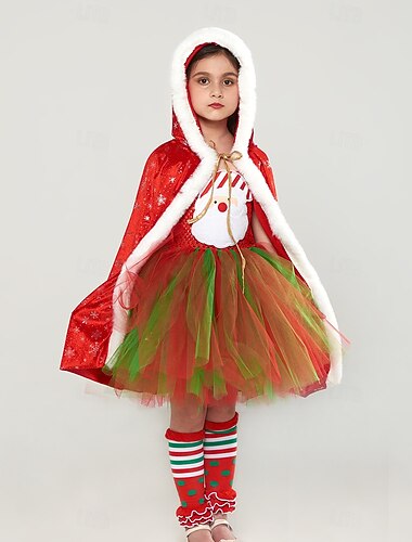  Дед Мороз Mrs.Claus Инвентарь пачка Костюмы Санта Клауса Девочки Рождество Новый год Рождественский сочельник Рождество Детские Для вечеринок Рождество Канун Нового года Платье Носки Накидка