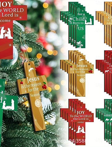  24/48 stuks/set houten kerstversieringen, hangende houten kruisdecoraties, kerstboom, open haard, raamhangers, kerstfeestbenodigdheden, vakantiegeschenksetdecoratie