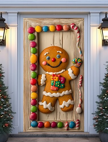  juledørdekorasjoner dørdeksler jul pepperkaker sukkerrør dør billedvev dør gardin dekorasjon bakgrunn innendørs/utendørs dør banner for inngangsdør gårdshus ferie fest dekor forsyninger