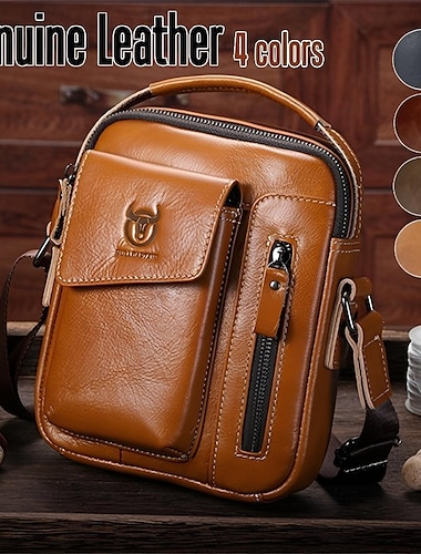  bullcaptain affärsväska i äkta läder vintage crossbody-väska för män