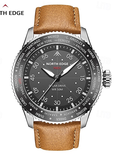  NORTH EDGE Herren Quarz uhr Sport Armbanduhr WASSERDICHT Leder Beobachten