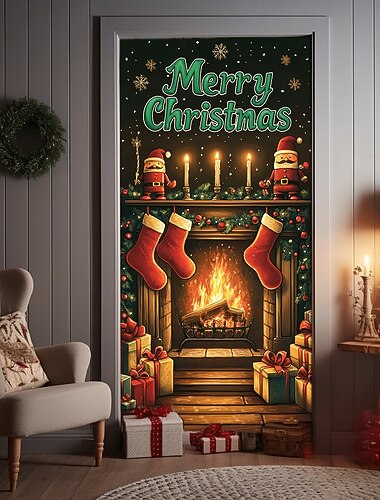  juledørdekorasjoner dørdeksler peis juledørteppe dørgardindekorasjon bakgrunn innendørs/utendørs dørbanner til inngangsdør gårdshus