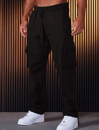  Herre Joggebukser Jogger Bukser Cargo joggebukse Snorer Elastisk midje Rett ben عادي Komfort Varm Full lengde Sport & Utendørs Avslappet Daglig Mote søt stil Svart Rød