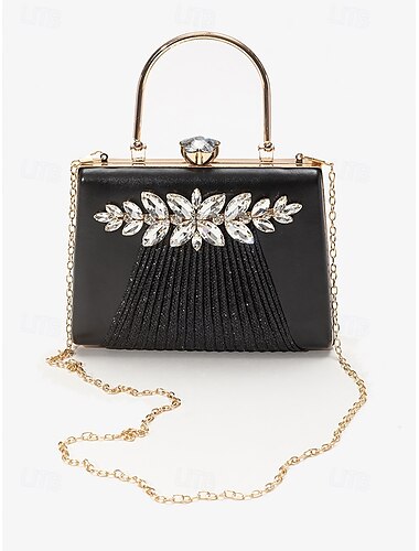  goldene Abend-Clutch für Damen mit Strassverzierungen und Kettenriemen – perfekt für Hochzeiten und formelle Anlässe