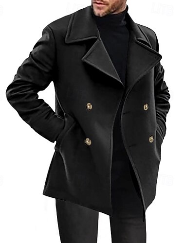  Herren Peacoat Trenchcoat Täglich Urlaub Herbst Winter Polyester warm Oberbekleidung Bekleidung Modisch Klassisch Glatt Tasche Kargen Doppelreihiger Verschluss