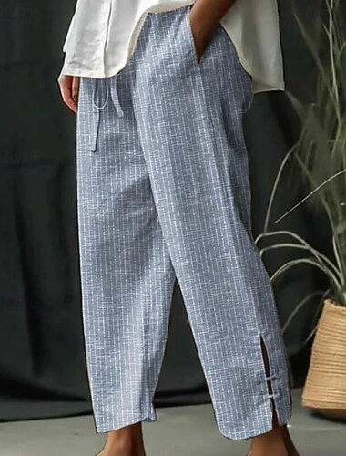  Femme Chino Mode Casual Quotidien Toute la longueur Taille haute Rayé Poche Confortable Doux Non Elastique Extérieur Plein Air Gris clair Bleu œuf de mer Noir Kaki Automne Hiver Ample