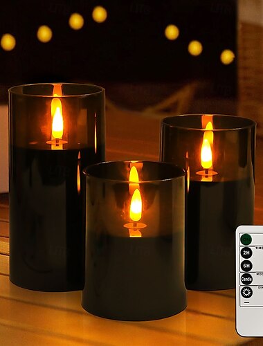  3 flammenlose LED-Kerzenlichter mit Fernbedienung, blinkende Nachtlampe mit AAA-Batteriebetrieb für Weihnachten, Hochzeit, Party, Halloween, Zuhause, Schlafzimmer, Feiertagsdekoration