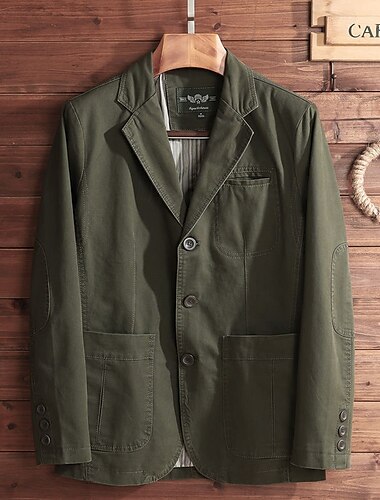  Hombre chaqueta Negocio Fiesta de Cóctel Fiesta de Boda Moda Casual Primavera & Otoño Poliéster Plano Botón Bolsillo Cómodo Botonadura Simple Chaqueta de sport Negro Color Caquí Verde Ejército