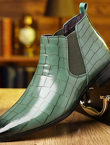  Schwarze Chelsea-Stiefel aus Kunstleder mit Krokodilmuster für Herren – elegante Schlupfstiefeletten für formelle Anlässe und Business