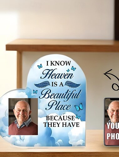  Personalisierte Acryl-Foto-Plakette individuelles Erinnerungs-Geschenk Herzbilderrahmen - Erinnerung an Mutter Vater Großmutter Großvater 10*10cm