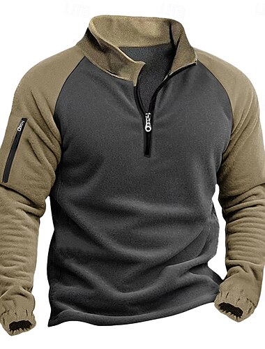  Herren Zur Seite fahren Sweatshirt mit Viertelreißverschluss Taktischer Kapuzenpullover Blau Grün Khaki Kaffee Stehkragen Troyer Halber Reißverschluss Glatt Patchwork Tasche Farbblock Sport & Natur