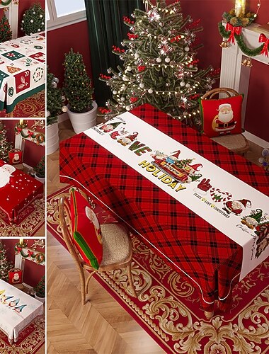  クリスマステーブルクロス、お祝いの休日のテーブルカバー、ダイニングテーブル用の装飾的でエレガントなデザイン、クリスマスの集まりや季節の装飾に最適