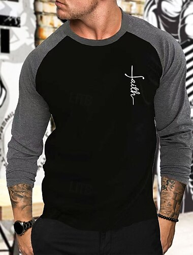  Men's Athletic Shirt Gym Shirt Fitness Shirt Running Shirt Patchwork Long Sleeve Tee Tshirt Casual Athleisure Fall Breathable Quick Dry Soft Gym Workout Running Walking Sportswear Activewear Graphic