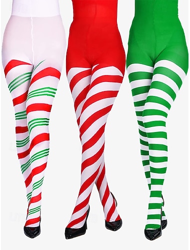  Weihnachtsstrumpfhose für Damen mit Zuckerstangen-Streifen – festliche Weihnachtsstrümpfe für Partys und Cosplay