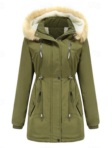 Damen Wintermantel Windundurchlässig warm halten Zip Knopf Outdoor Feste Farbe Arbeit Casual Einreihiger Verschluss Kapuzenpullover Lockere Passform Langarm Oberbekleidung Schwarz Rosa Wein Winter