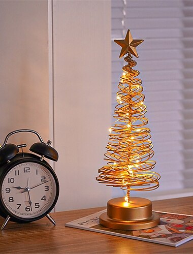  Lámpara de árbol de Navidad de hierro, lámpara de ambiente de festival de estrellas, diseño de adorno creativo, decoración de habitación, luz de noche para fiesta, funciona con pilas AA, 1 pieza