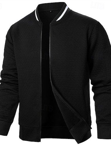  Homens jaqueta leve Jaqueta casual Jaqueta do time do colégio Diário Férias Respirável Bolsos Jacquard Primavera & Outono Tecido Moda Clássico Colarinho Chinês Padrão Preto Vinho Azul Marinha cáqui
