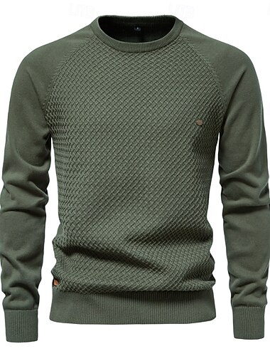  Pull en coton à col ras du cou pour homme, pull décontracté, style business, tricoté, géométrique