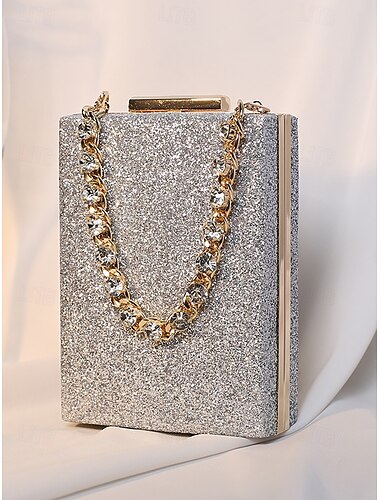  schwarze Glitzer-Box-Clutch für Damen – elegante Abendtasche mit kristallverzierter Goldkette, perfekt für Partys und formelle Anlässe