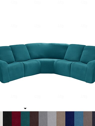  L-förmige Sofabezüge für Relaxsofas, dehnbare Sofabezüge aus Samt, waschbar (5-Sitzer-Eckliege, inklusive 4 Rückenlehnenbezügen)&amp;Sitzbezug, 1 Ecksofabezug, 2 Armlehnenbezüge)