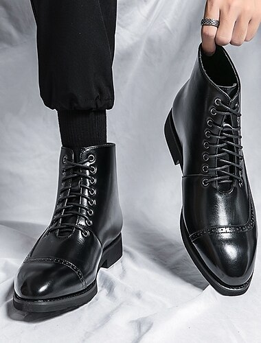  Zweifarbige Stiefeletten aus Kunstleder für Herren mit Schnürverschluss – stilvolle Stiefel in Marineblau und Braun für die Freizeit und Outdoor-Aktivitäten