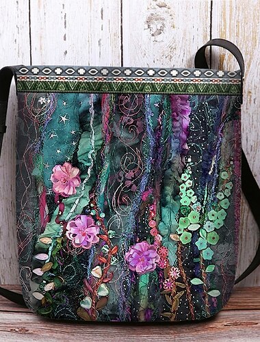 Umhängetasche für Damen im Bohemian-Stil mit Blumenstickerei, kunstvolle, handgefertigte Schultertasche mit farbenfrohem Blumendesign, perfekt für die Freizeit und Festivals
