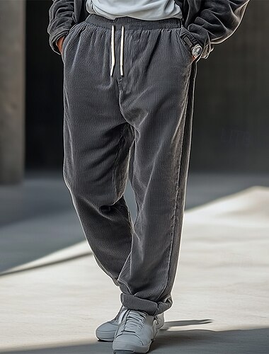  Per uomo pantaloni della tuta Pantaloni di velluto a coste Pantaloni Pantaloni casual A cordoncino Vita elastica Gamba dritta Liscio Comfort Caldo Lunghezza intera Esterno Informale Giornaliero Di