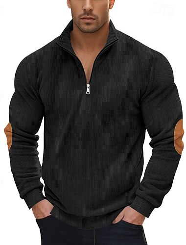  Hombre Sudadera Sudadera con un cuarto de cremallera Albaricoque Negro Verde Ejército Azul Marino Gris Media cremallera Bloque de color Retazos Estriado Con Texturas Deporte Diario Festivos Poliéster