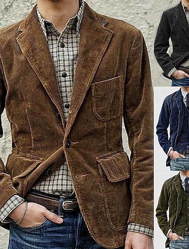  Ανδρικά Κοτλέ σακάκι Μπουφάν μετάβασης Εξόδου Τσέπη Όλες οι εποχές Σκέτο Κλασσικό Πέτο Κανονικό Μαύρο Καφέ Πράσινο Χακί Σκούρο μπλε Σακάκια