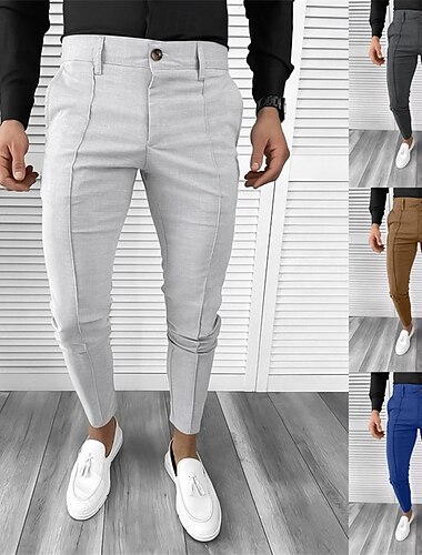  Per uomo pantaloni della tuta Pantaloni affusolati Pantaloni Chino Bottoni Tasche Liscio Comfort Formale Feste Ufficio Di tendenza Classico Nero Bianco Media elasticità