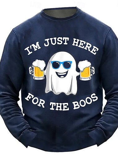  Herren Langarm-Halloween-Sweatshirt Ich bin nur hier für die Getränke Lustiger Geister-Bier-Wortwitz