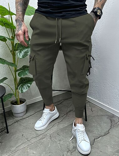  Herren Cargohose Cargohosen Karottenhose Hose Hosen Kordelzug Elastische Taille Multi Pocket Glatt tragbar Outdoor Täglich Campen und Wandern Modisch Klassisch Schwarz Armeegrün