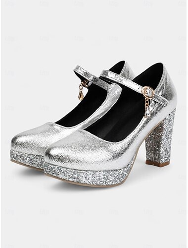  Damen-Mary-Jane-Pumps mit goldenem Glitzer und Blockabsatz – funkelnde Partyschuhe mit Plateausohle für Hochzeiten und formelle Anlässe