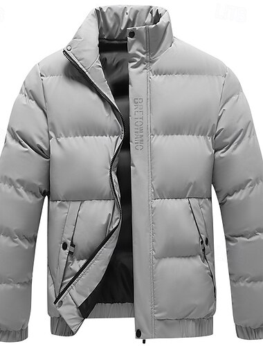  Herren Winterjacke puffer jacket Gepolstert Zip Tasche Polyester Tasche Outdoor Verabredung Casual Standard Modisch Brautkleider schlicht warm Windundurchlässig Winter Glatt Schwarz Marinenblau