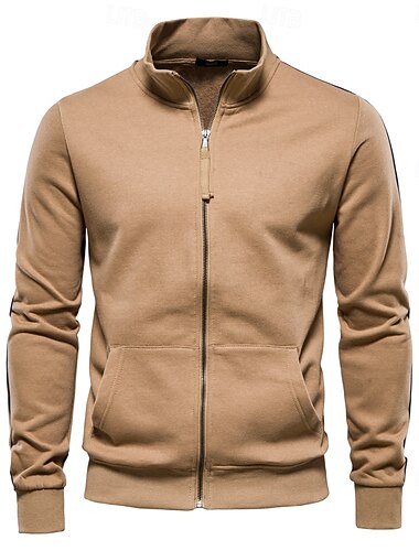  Herren Leichte Jacke Outdoor Sport Reißverschluss Tasche Frühling & Herbst Einfarbig Sport Cool Stehkragen Regulär Schwarz Marineblau Khaki Grau Jacken