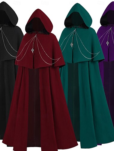  Retro Antiguo Medieval Renacimiento Capa capa con capucha Feria del Renacimiento Bruja Hombre Mujer Vikingo Real Steampunk Víspera de Todos los Santos Carnaval Fiesta LARP Feria Ren Adulto Capa