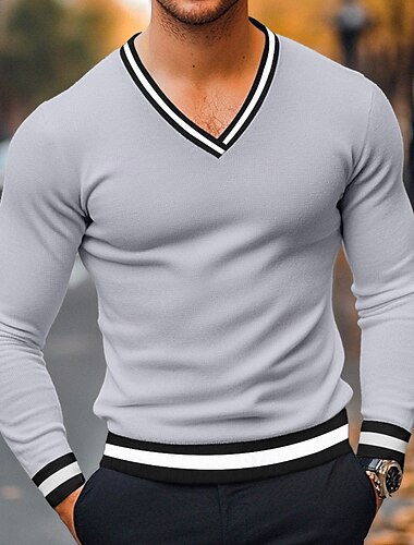  Homens Camiseta camiseta de tricô Manga Longa Decote V Inverno Primavera & Outono Côr Sólida Roupa de Malha Em V Casual / Diário Preto Branco Amarelo Top Tee para Homens