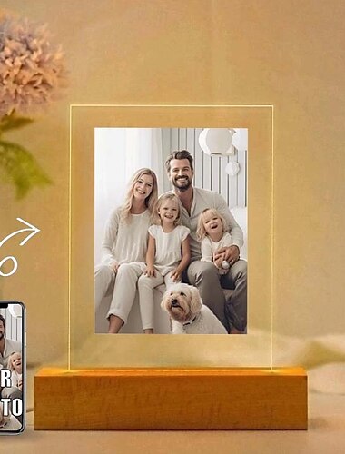  Marco de fotos iluminado personalizado, luz de noche acrílica personalizada para San Valentín, alimentado por USB, perfecto para aniversarios, regalos festivos, familiares, amigos, amantes y niños