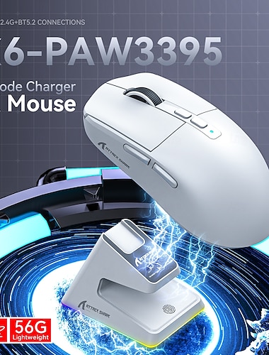  souris bluetooth attack shark x6 pixart paw3395 connexion tri-mode rgb tactile base de chargement magnétique souris de jeu macro